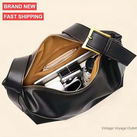 Genuine Leather Hobo Bag Crossbody Shoulder Purse Adjustable Strap Zipper - Picture 7 of 7